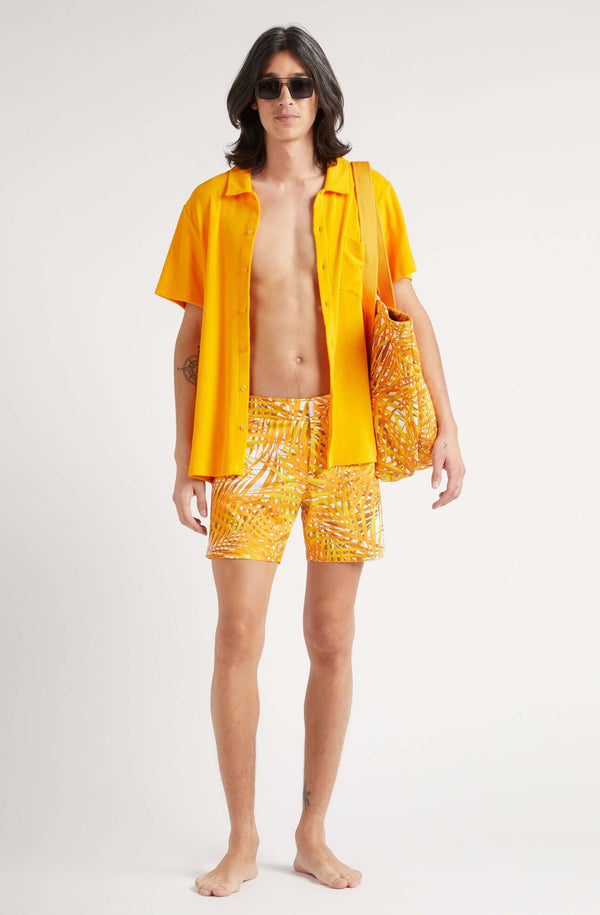 VILEBREQUIN Men Stretch Swim Shorts Flat Belt Palm Leaves