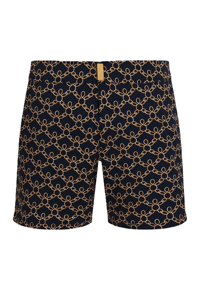 VILEBREQUIN Men Stretch Short Flat Belt Swim Shorts Turtles Chain