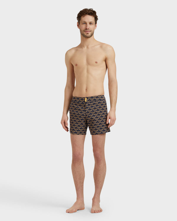 VILEBREQUIN Men Stretch Short Flat Belt Swim Shorts Turtles Chain