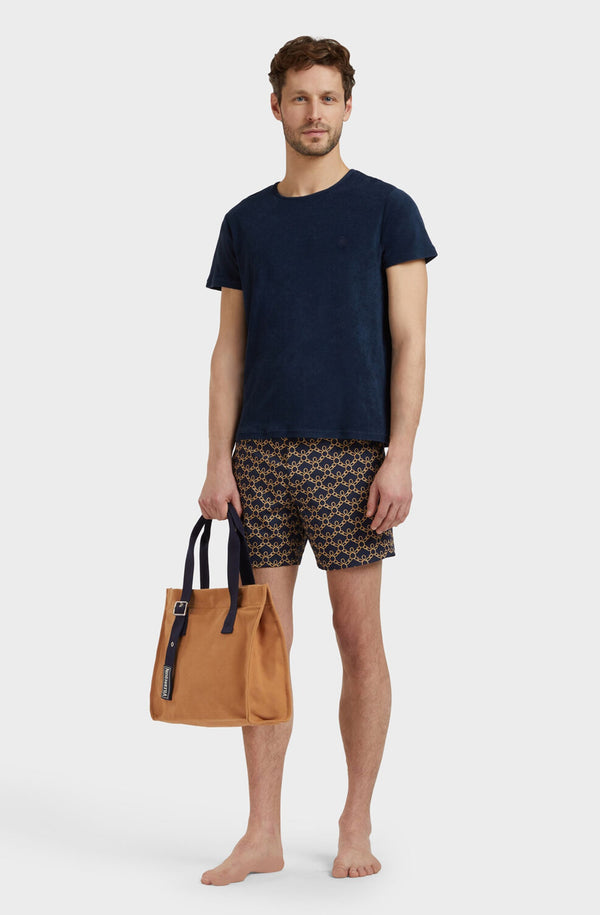 VILEBREQUIN Men Stretch Short Flat Belt Swim Shorts Turtles Chain