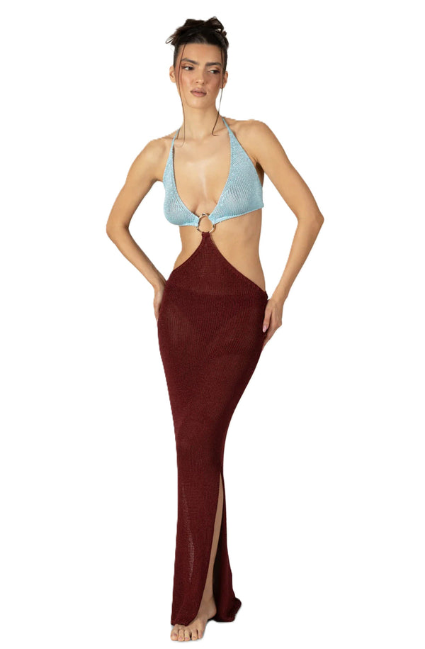 PARAMIDONNA Women Noah Burgundy Sky Cut-Out Ring Dress