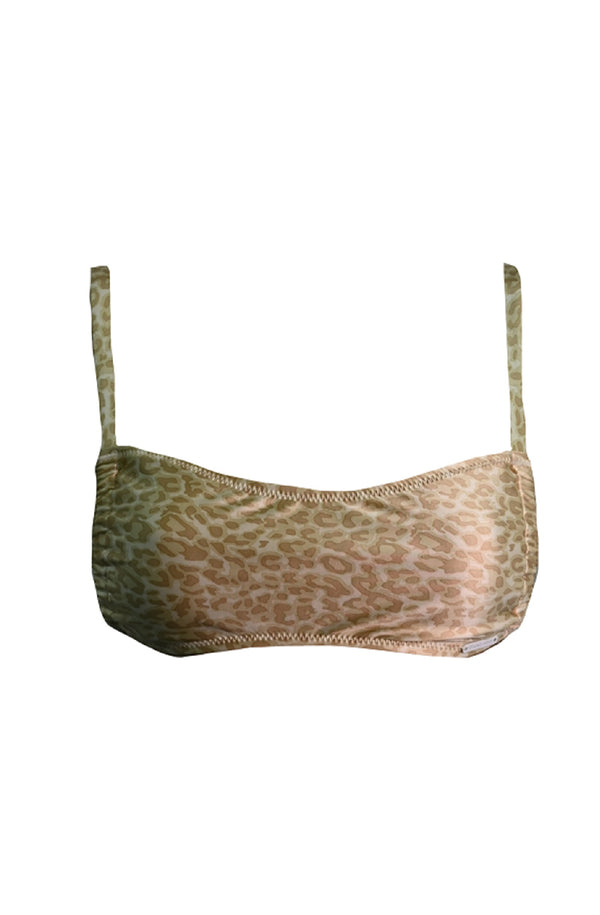 KENDALL & KYLIE Women Nude Leopard Ruched Bandeau Bikini Top