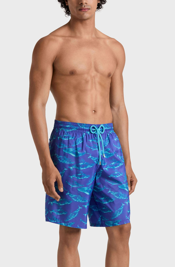 VILEBREQUIN Men Long Ultra-Light and Packable Swim Shorts Sparkling Whales