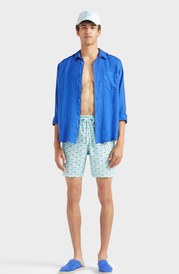 VILEBREQUIN Men Long Stretch Swim Shorts Micro Ronde des Tortues Rainbow