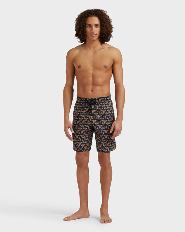 VILEBREQUIN Men Long Stretch Swim Shorts Turtles Chain