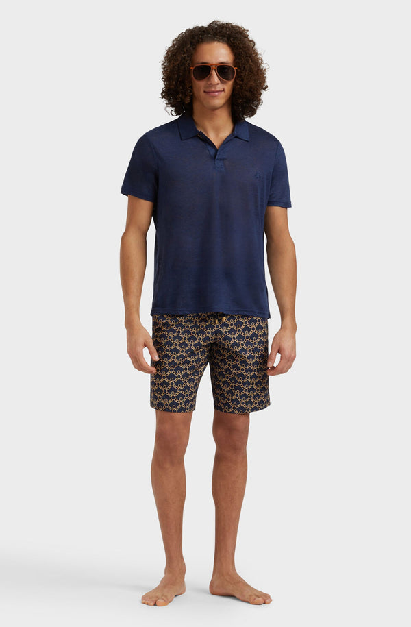 VILEBREQUIN Men Long Stretch Swim Shorts Turtles Chain