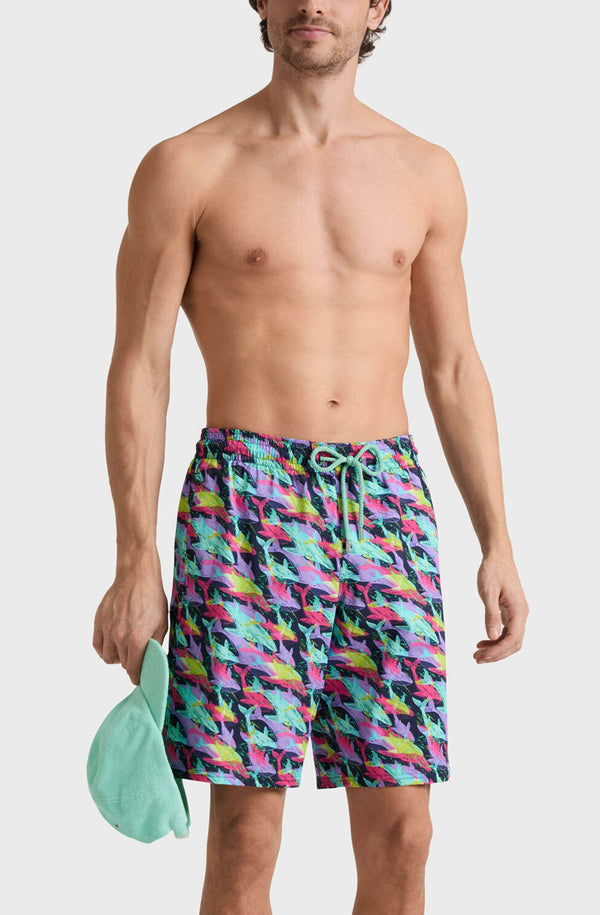 VILEBREQUIN Men Long Stretch Swim Shorts Whales Offset