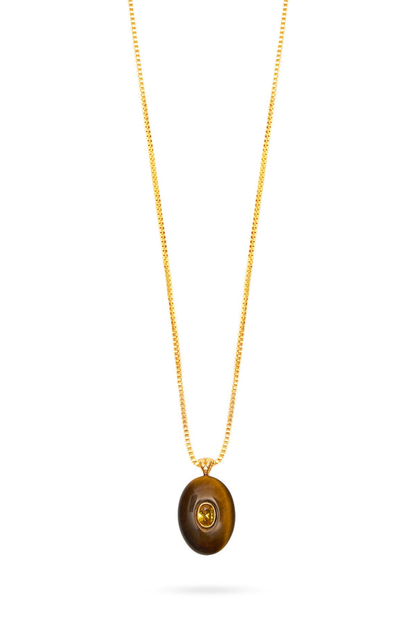 TALIS CHAINS Women Oval Stone Pendant Necklace - Tiger's Eyes