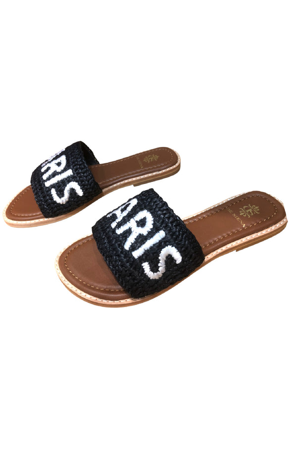 DE SIENA Women Paris Raffia Black Slip On Sandals