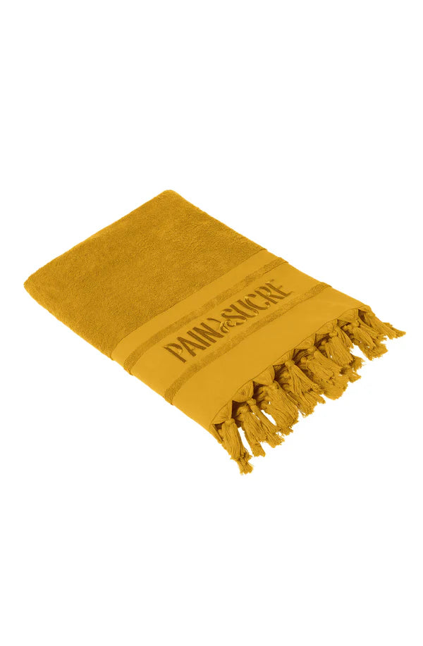 PAIN de SUCRE Women Zaina Ochre Fringed Terry Fouta Towel