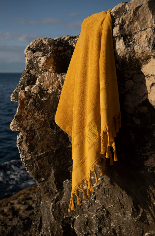 PAIN de SUCRE Women Zaina Ochre Fringed Terry Fouta Towel