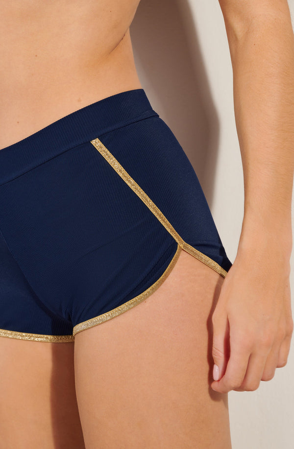 PAIN de SUCRE Women Stina Navy Blue Ribbed Knit Mini-Shorts