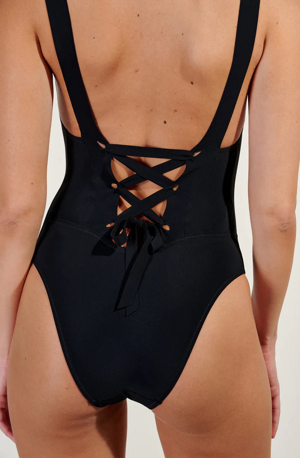 PAIN de SUCRE Women Ivy Black One-Piece Swimsuit with a Plunging Neckline