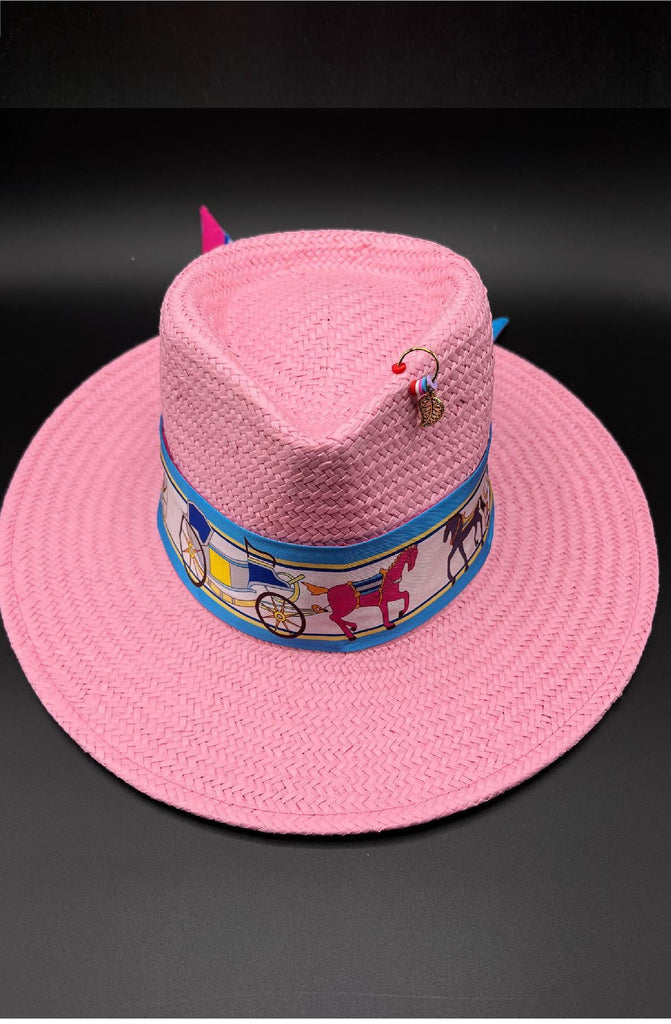 R by RALU Natural Straw Hat Fedora Women - Pink