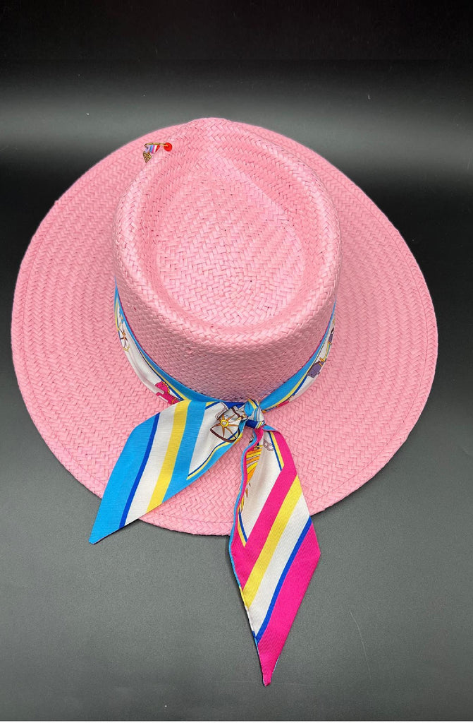 R by RALU Natural Straw Hat Fedora Women - Pink