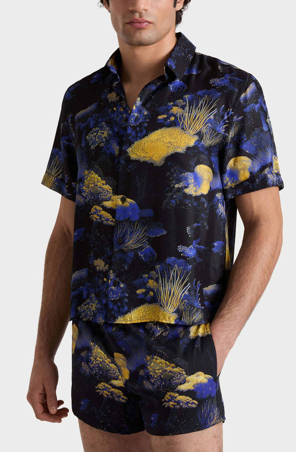 VILEBREQUIN Men Silk Bowling Shirt Coral Reef