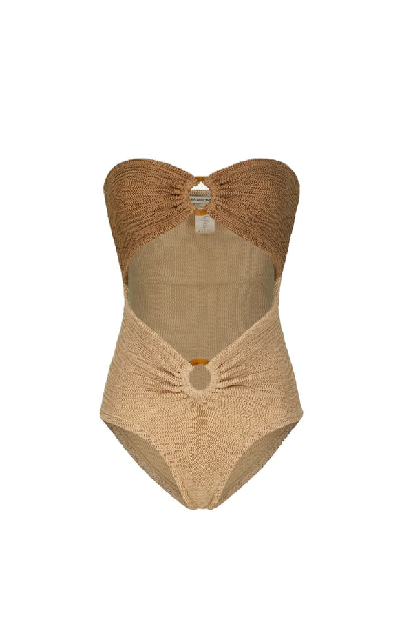 PARAMIDONNA Women Rene Camel & Sugar Bandeau Ring One-Piece Swimsuit