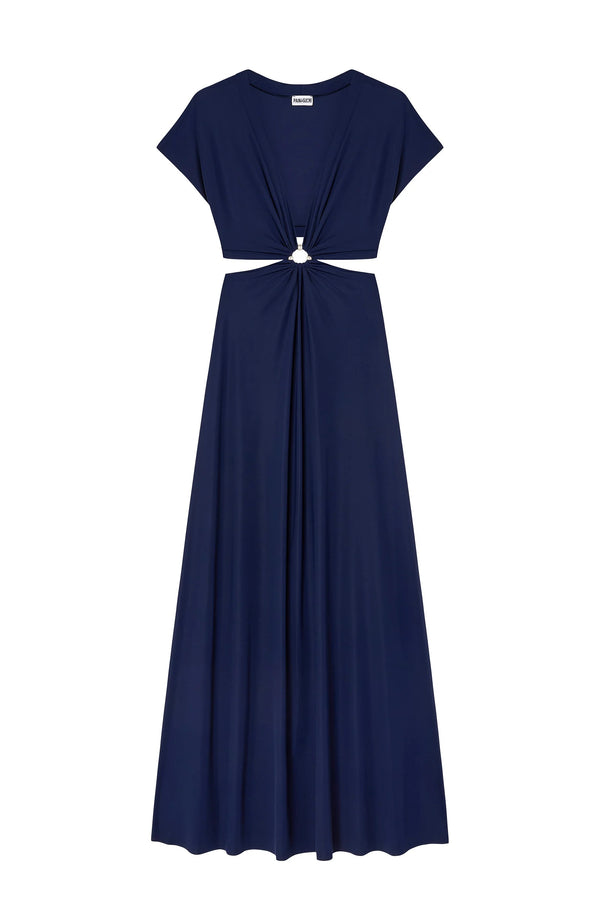 PAIN de SUCRE Women Rislene Long Flared Navy Dress