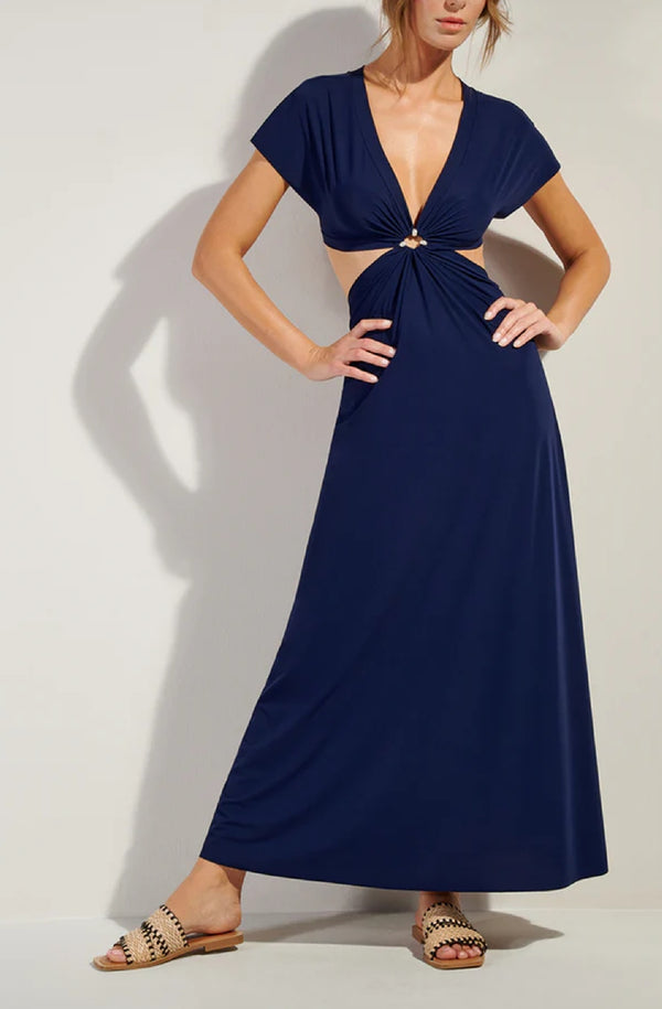 PAIN de SUCRE Women Rislene Long Flared Navy Dress