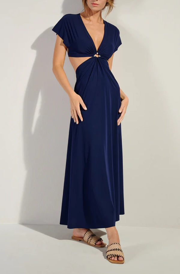 PAIN de SUCRE Women Rislene Long Flared Navy Dress