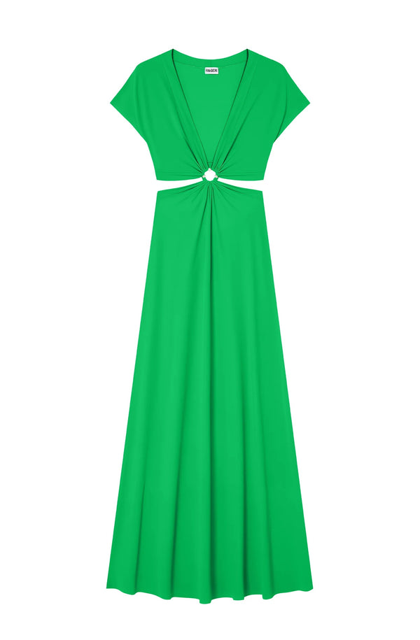PAIN de SUCRE Women Rislene Long Flared Apple Green Colored Dress