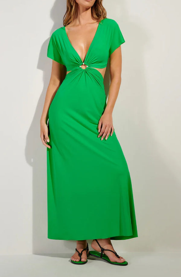PAIN de SUCRE Women Rislene Long Flared Apple Green Colored Dress