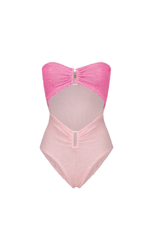 PARAMIDONNA Women Rene Creamy & Pink Cake Bandeau Ring One-Piece Swimsuit