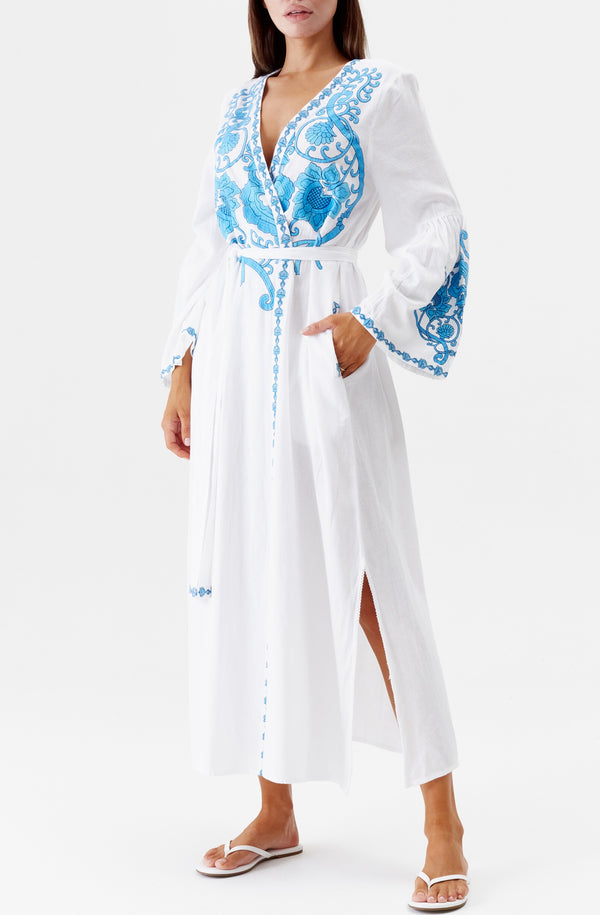 MELISSA ODABASH Women Romilly White-Blue Embroidered Kaftan