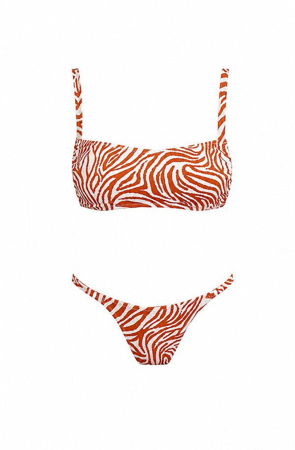 KENDALL & KYLIE Women Rust Tiger Gathered Bandeau Bikini Bottom
