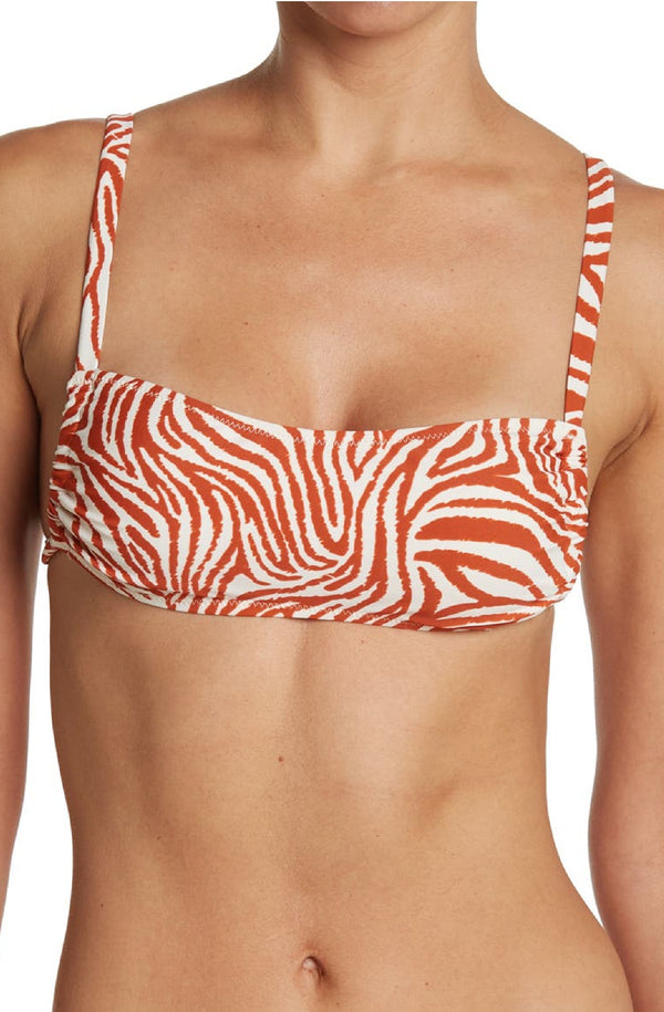KENDALL & KYLIE Women Rust Tiger Gathered Bandeau Bikini Top