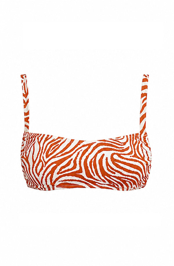 KENDALL & KYLIE Women Rust Tiger Gathered Bandeau Bikini Top