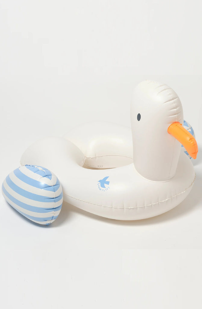 SUNNYLIFE Kiddy Tube Pool Ring Sid the Seagull Blue Stripe