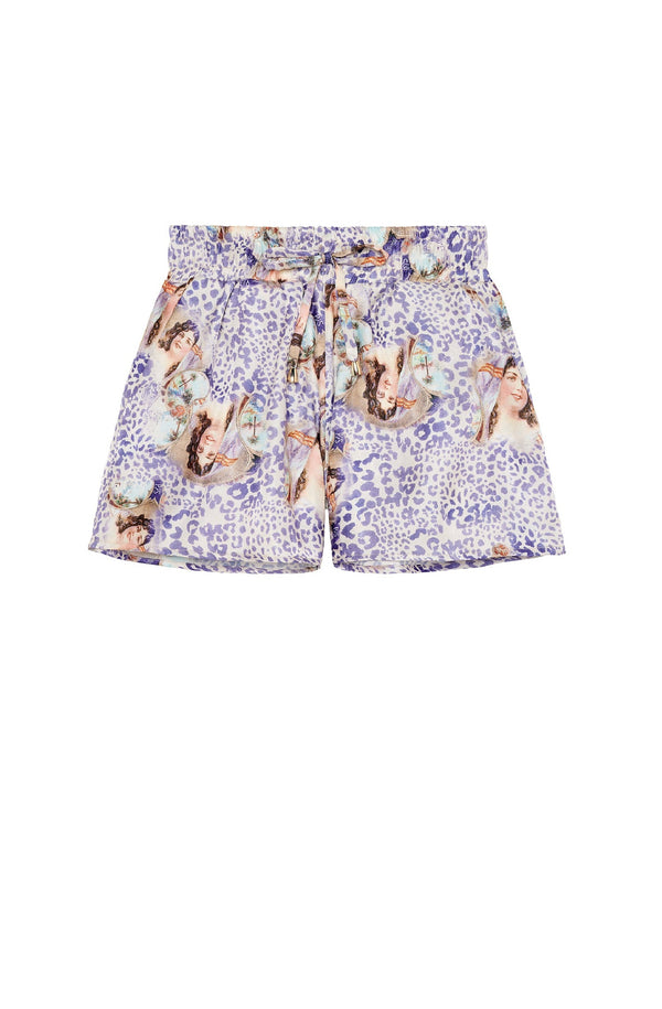 PAIN de SUCRE Women Sade Loose-fitting Shorts in Opaque Printed Satin Fixed Veil