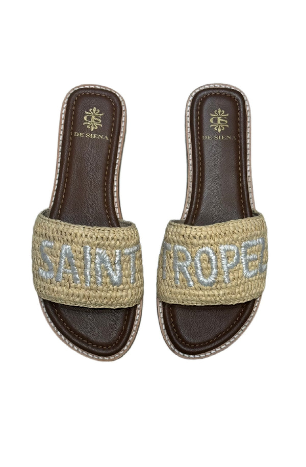 DE SIENA Women Saint Tropez Raffia Natural Off-White Slip On Sandals
