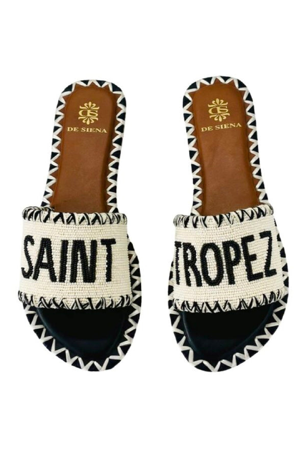 DE SIENA Women Saint Tropez Black Beads Slip On Sandals