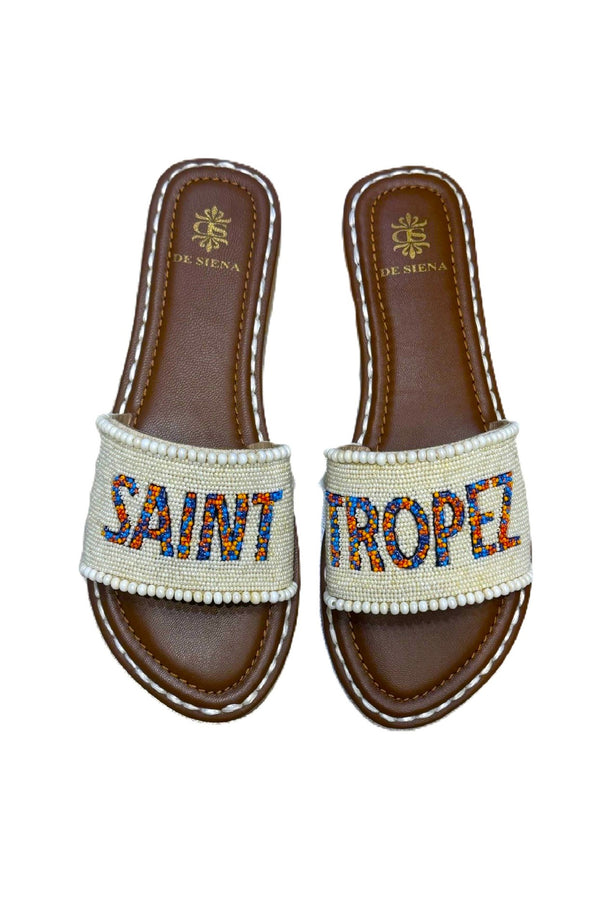 DE SIENA Women Saint Tropez Beads Off-White Slip On Sandals