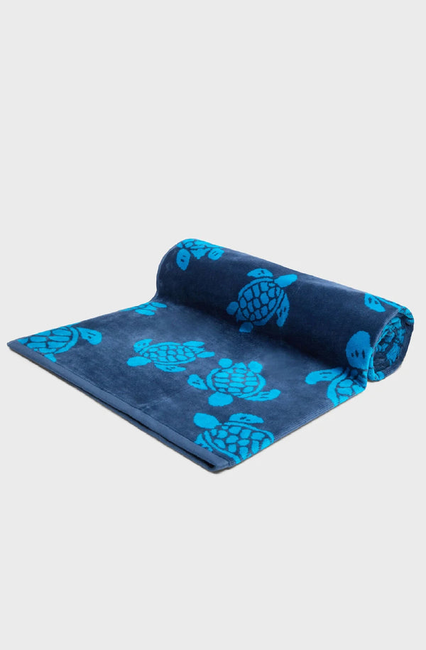 VILEBREQUIN Unisex Organic Cotton Beach Towel Ronde des Tortues Jacquard