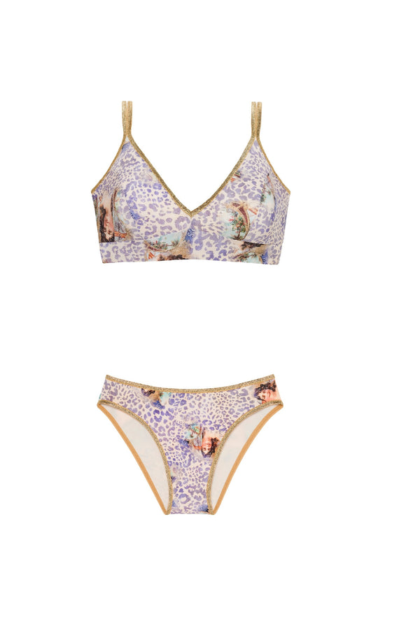 PAIN de SUCRE Women Singa Printed Bralette Top and Samy High-Cut Bikini Bottom