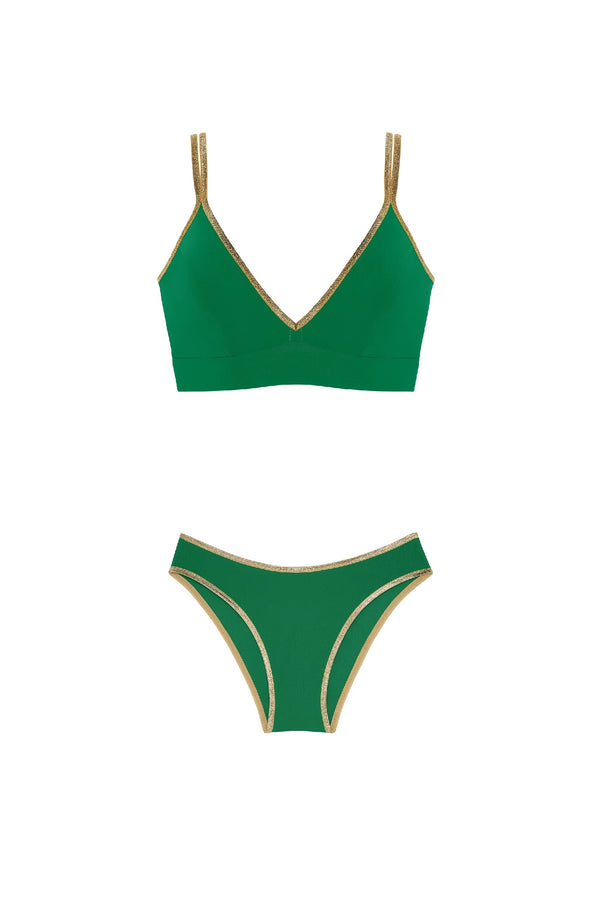 PAIN de SUCRE Singa Jade Lurex Top and Samy High-Cut Hips Bikini Bottom