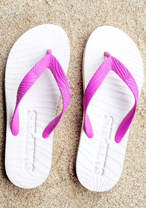 SLEEPERS Women Slim Wide Strap Eggnog with Fuchsia Strap Flip Flops