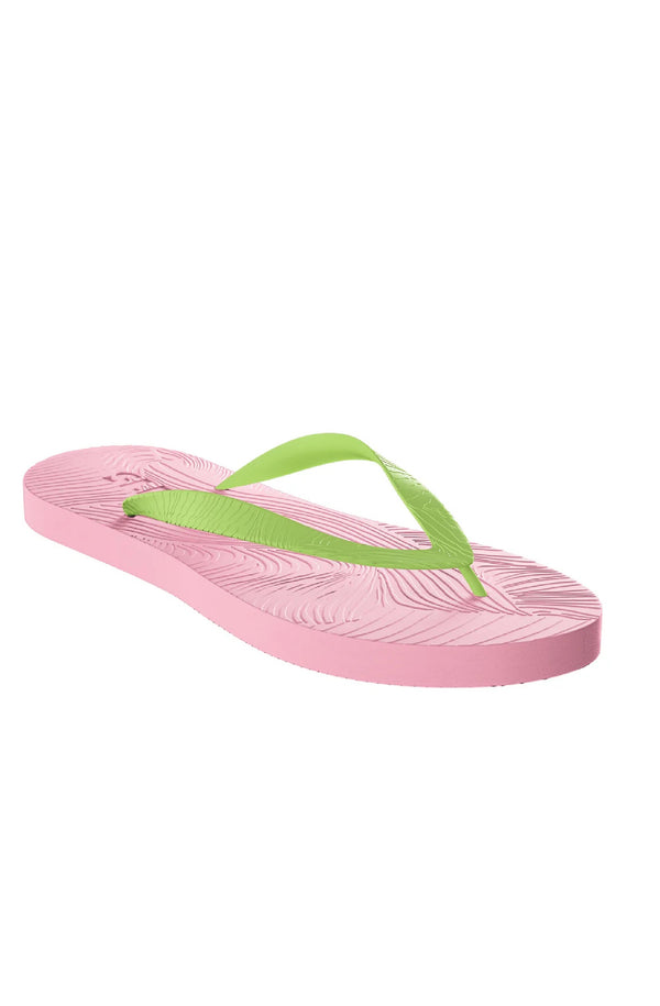 SLEEPERS Women Slim Wide Strap Pink with Green Strap Flip Flops