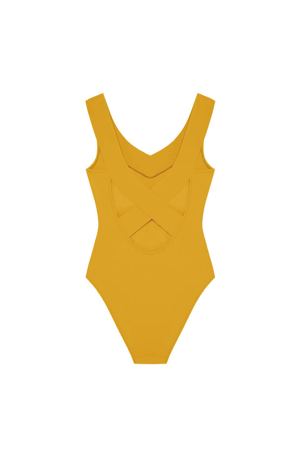 PAIN de SUCRE Women Soya Ochre Crossed Racerback Swimsuit