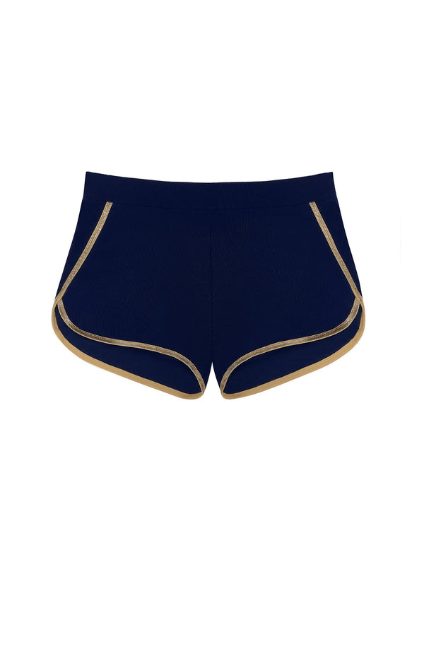 PAIN de SUCRE Women Stina Navy Blue Ribbed Knit Mini-Shorts
