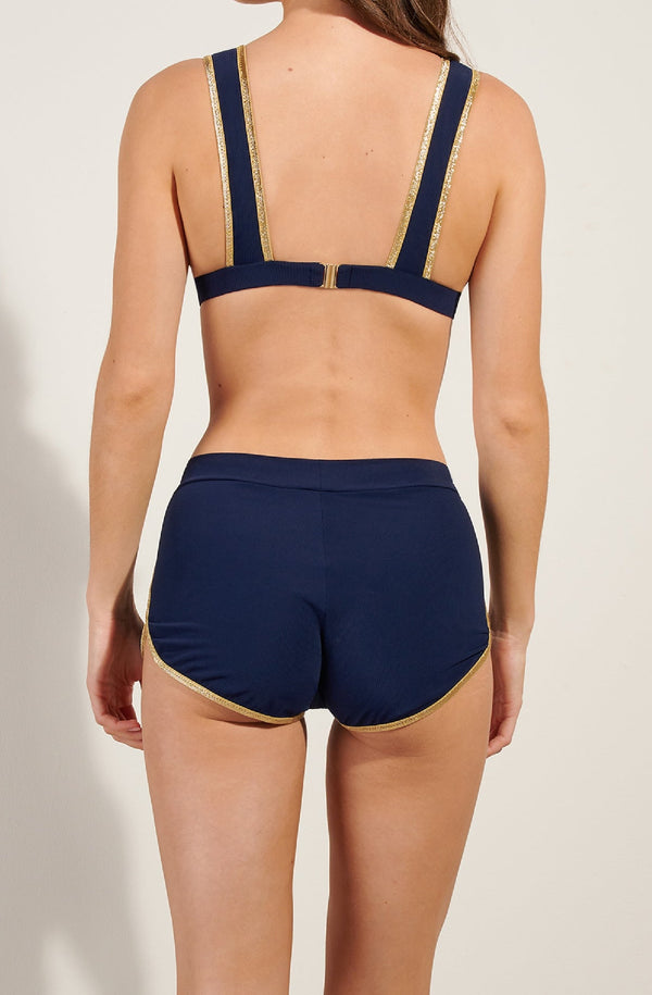 PAIN de SUCRE Women Stina Navy Blue Ribbed Knit Mini-Shorts