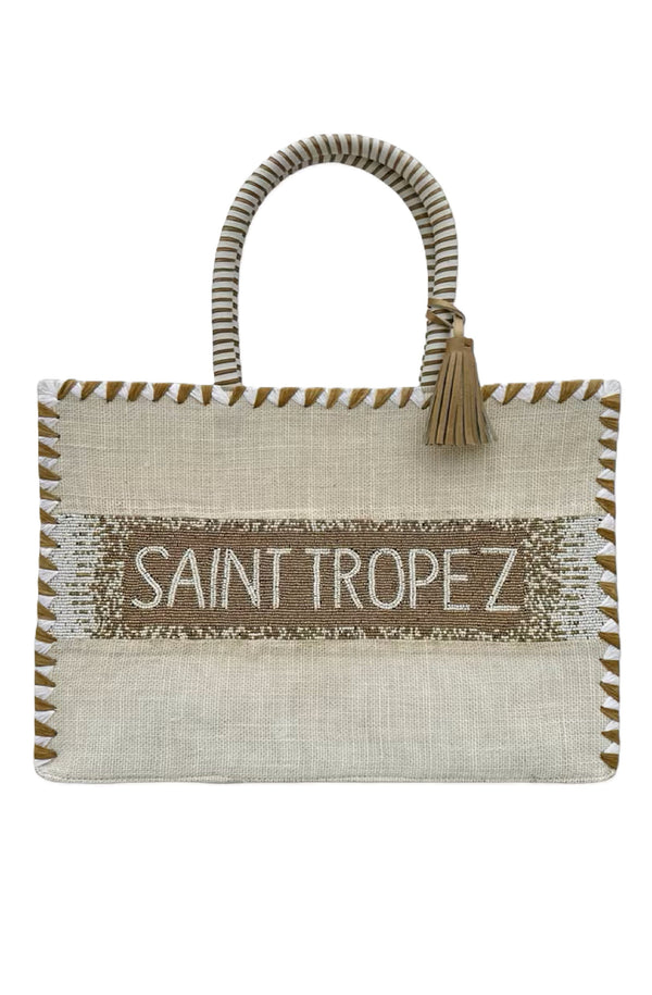DE SIENA Women Saint Tropez Big Jute Bag with Beads