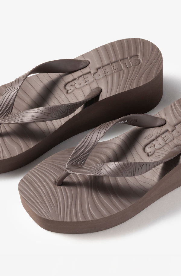 SLEEPERS Women High Platform Brown Flip Flops