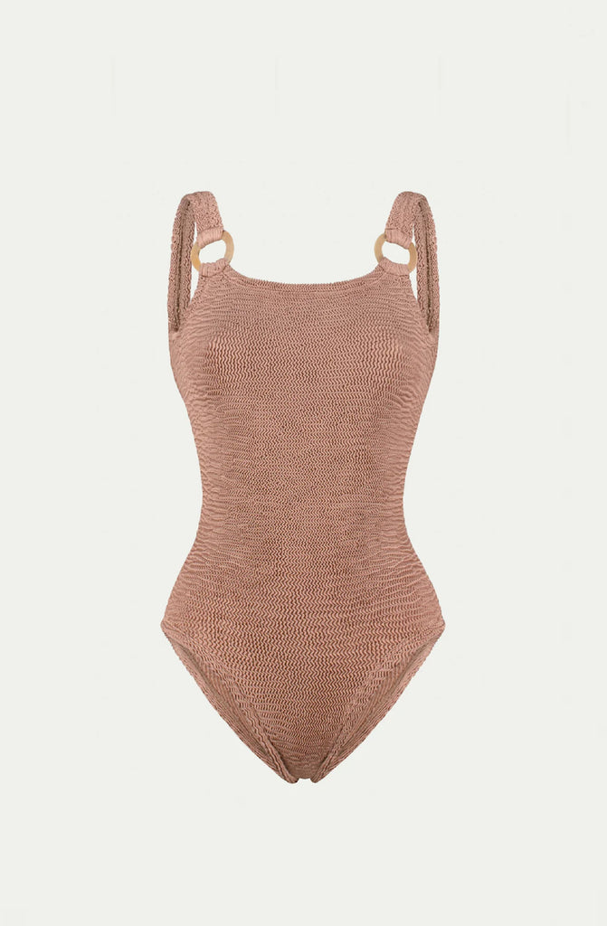 PARAMIDONNA Women Sophia Rose Beige Open Back One-Piece Swimsuit