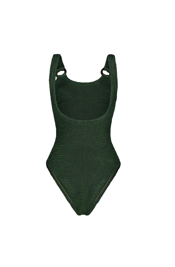 PARAMIDONNA Women Sophia Forest Green Open Back One-Piece Swimsuit