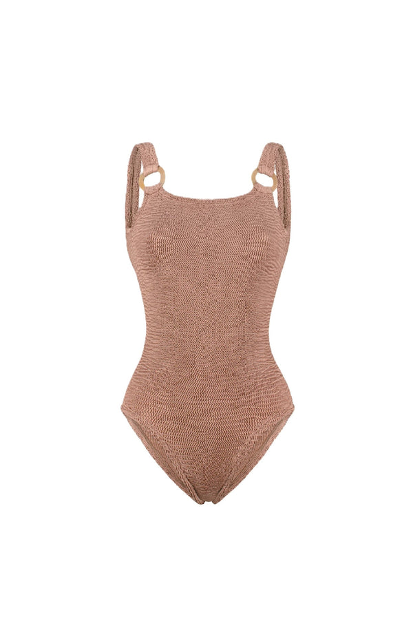 PARAMIDONNA Women Sophia Rose Beige Open Back One-Piece Swimsuit