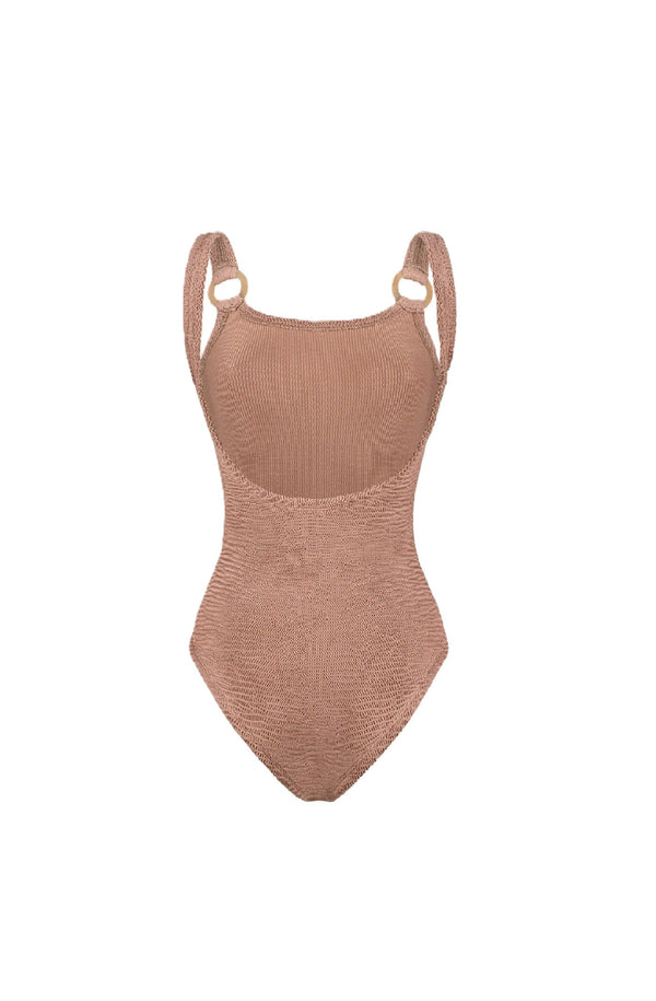 PARAMIDONNA Women Sophia Rose Beige Open Back One-Piece Swimsuit